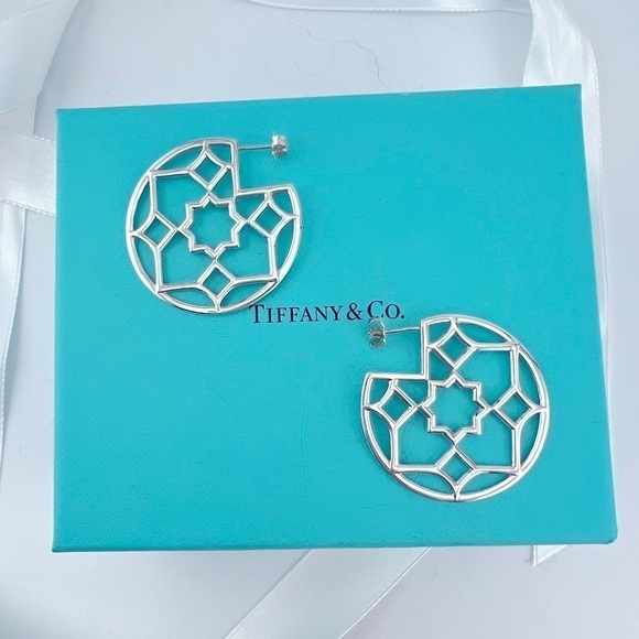 RARE Tiffany & Co. Marrakesh Zellige Hoop Earrings Paloma Picasso Silver 💙 - Picture 1 of 6